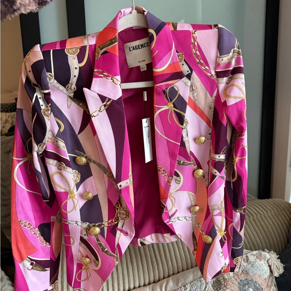 L'AGENCE Multicolor Women's Blazer with Gold Accents - Picture 2 of 5